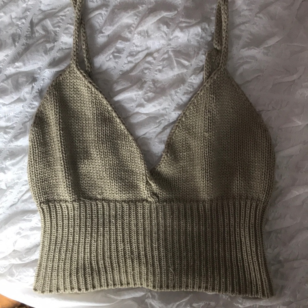 REHAB Tan crochet crop top, size M/L fits like S